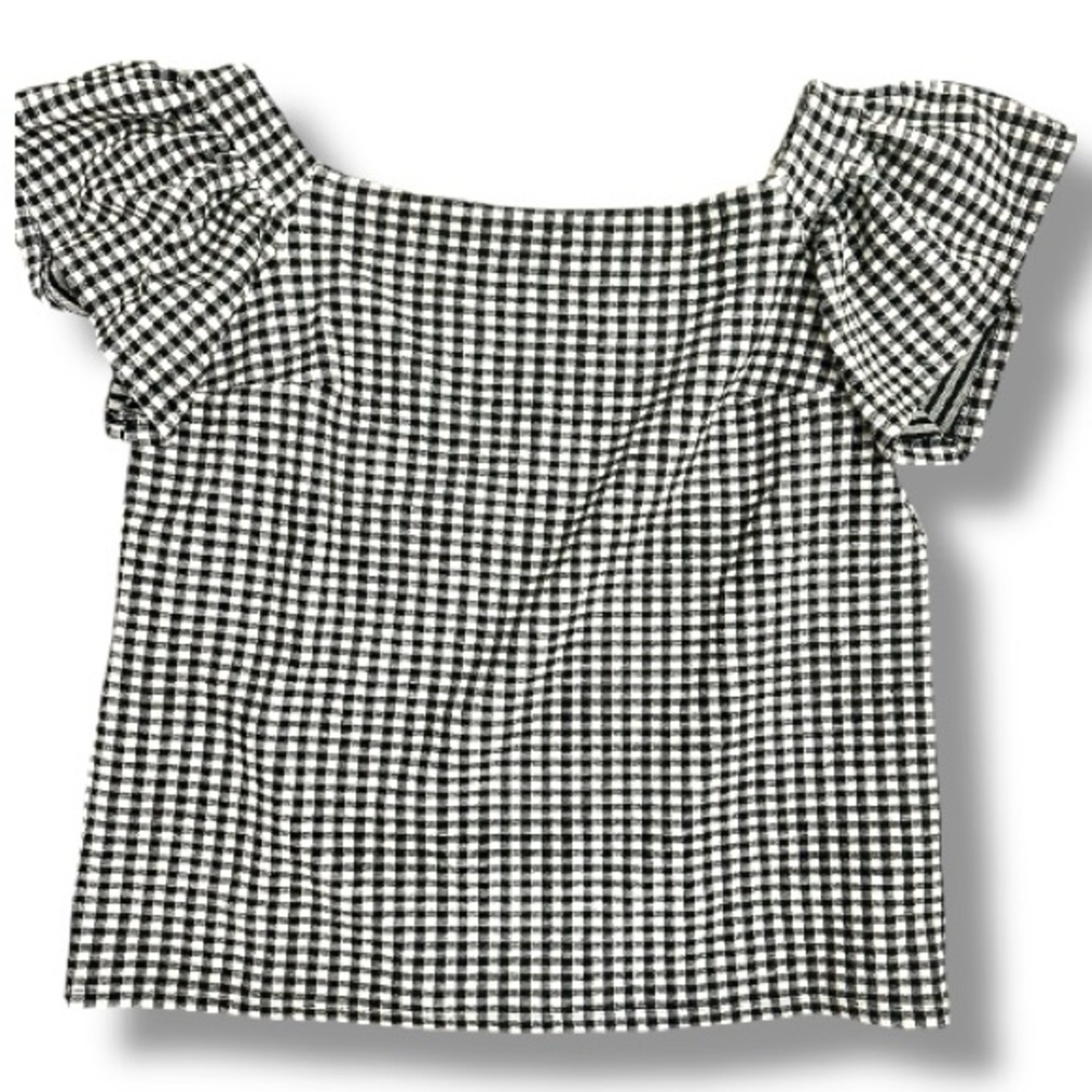 Express Black White Gingham Off Shoulder Top Size Small Ruffle Sleeve Blouse